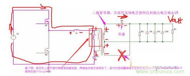 上管開通，注意諧振電感、勵(lì)磁電感、諧振電容的正負(fù)