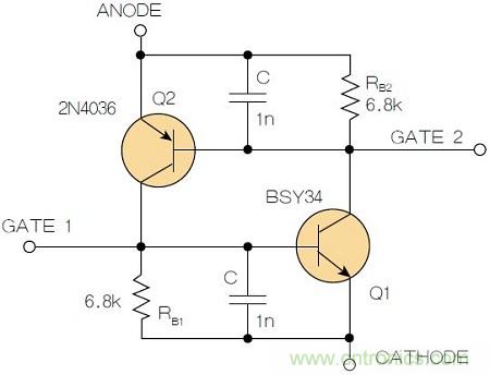 圖2：增加兩個電容值為1nF的SMD陶瓷電容器后，可以在ΔV達(dá)到10V的情況下防止導(dǎo)通。