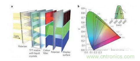  LCD顯示器示意圖。TFT表示薄膜晶體管（thin-film transistor）。