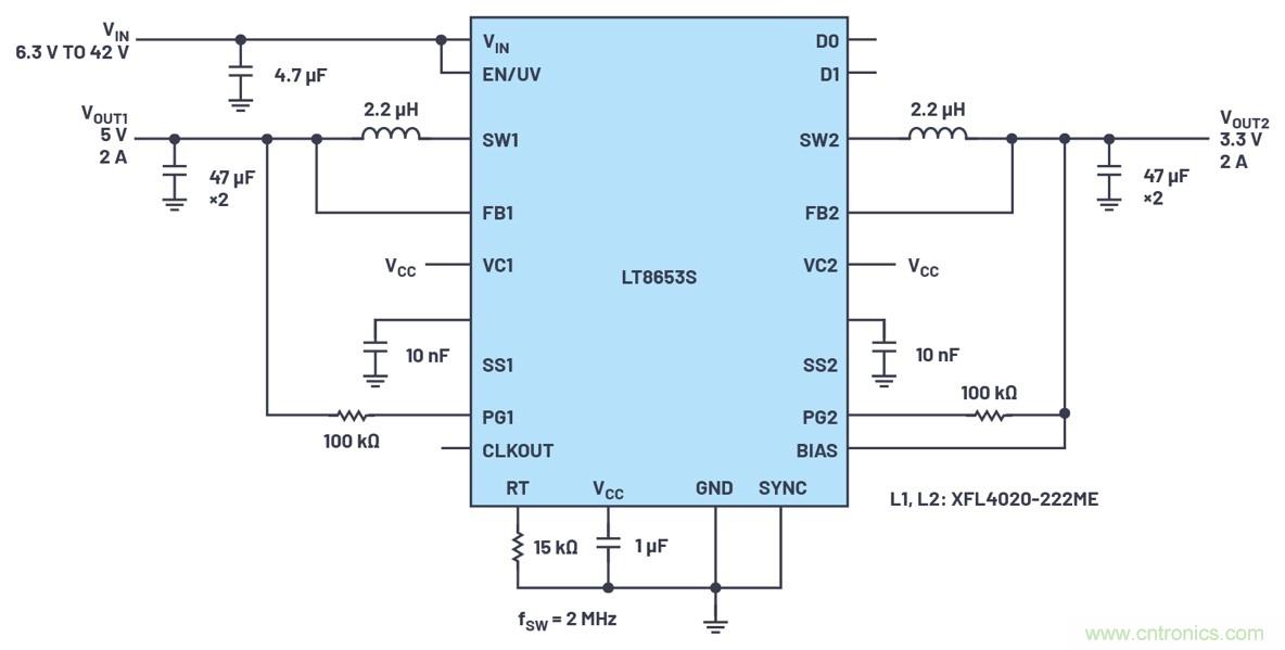具有6.2 µA靜態(tài)電流的雙通道、42 V、2 A、單片、同步降壓型Silent Switcher 2穩(wěn)壓器