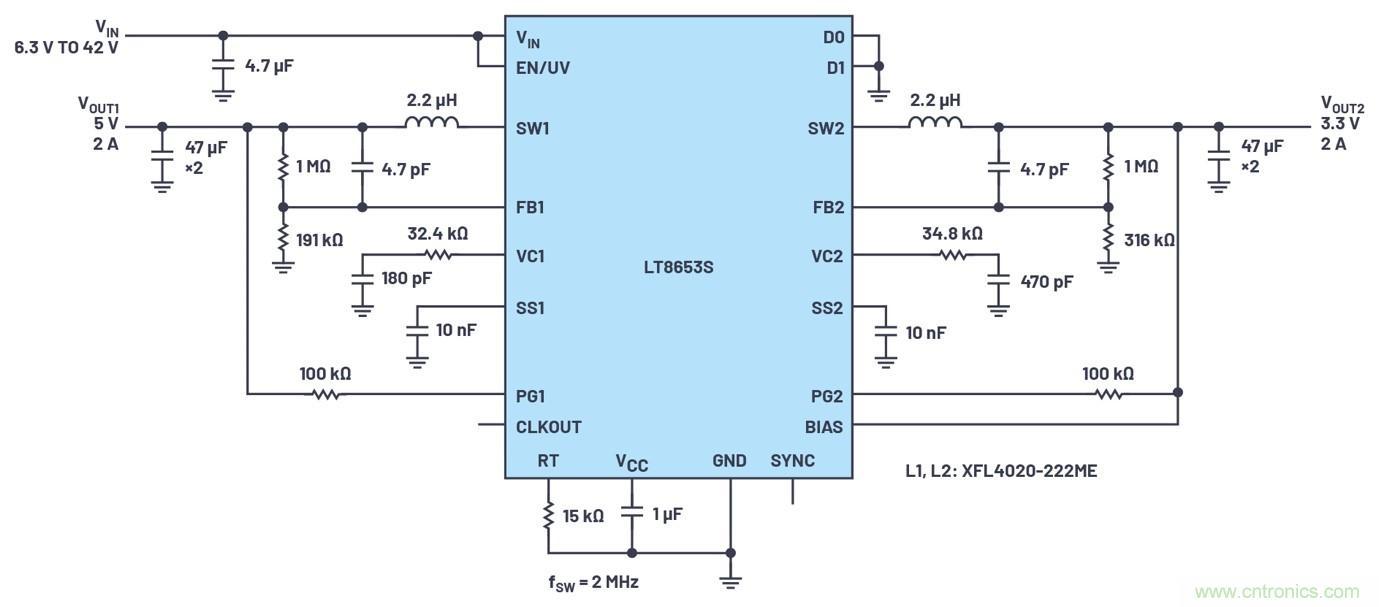 具有6.2 µA靜態(tài)電流的雙通道、42 V、2 A、單片、同步降壓型Silent Switcher 2穩(wěn)壓器